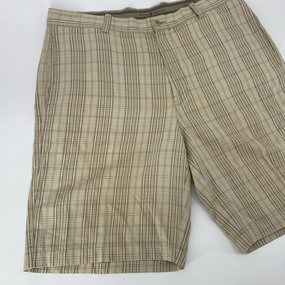 TOMMY BAHAMA Silk & Linen Blend Chino Golf Shorts Beige Plaid Check Men's 38 - Picture 2 of 8